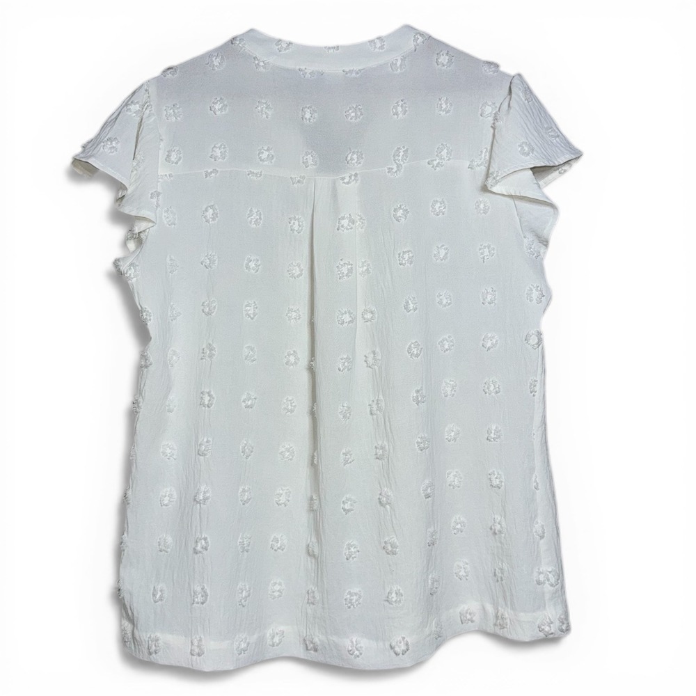 Blooming Jelly White Swiss Dot Flutter Sleeve‎ Split V-Neck Blouse Top Large - Picture 6 of 10